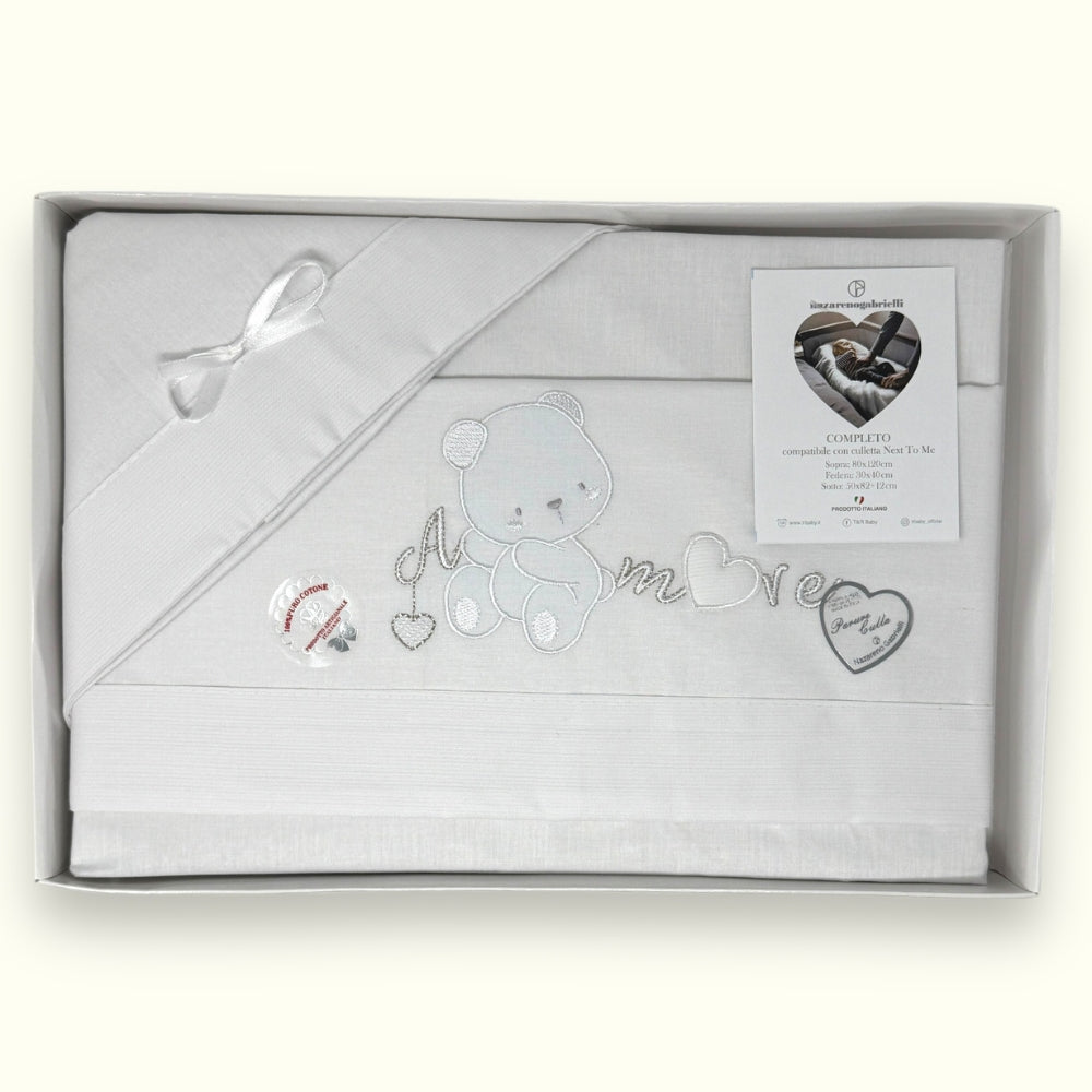 Nazareno Gabrielli - Completo Lenzuola Maxi Culla Compatibile Con La Next To Me 100% Cot. Ricamato Art. Ng3016-40