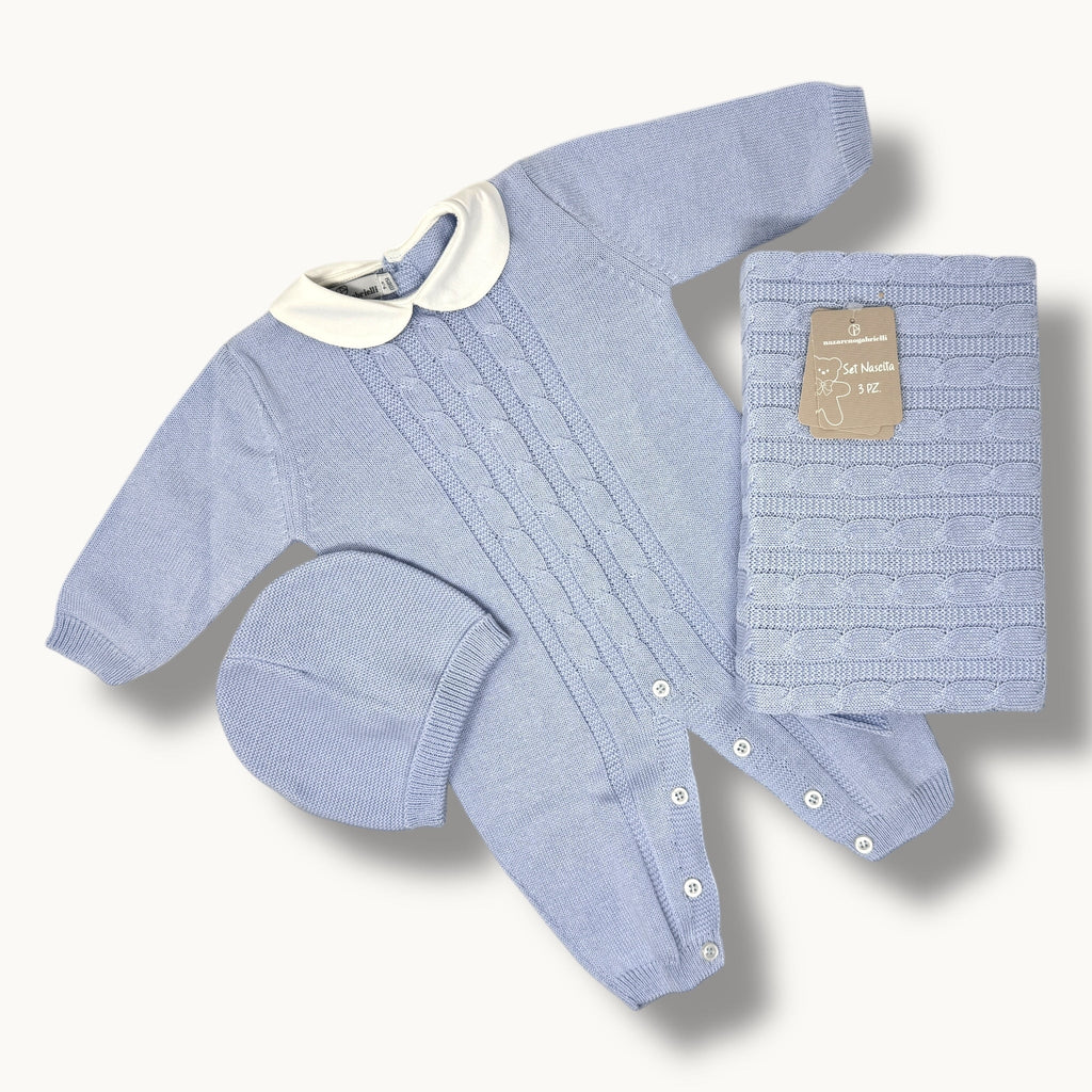 Nazareno Gabrielli - Set Nascita 3 Pezzi (copertina + Tutina + Cappellino) In Filo Di Puro Cotone Art. Ng3485-5