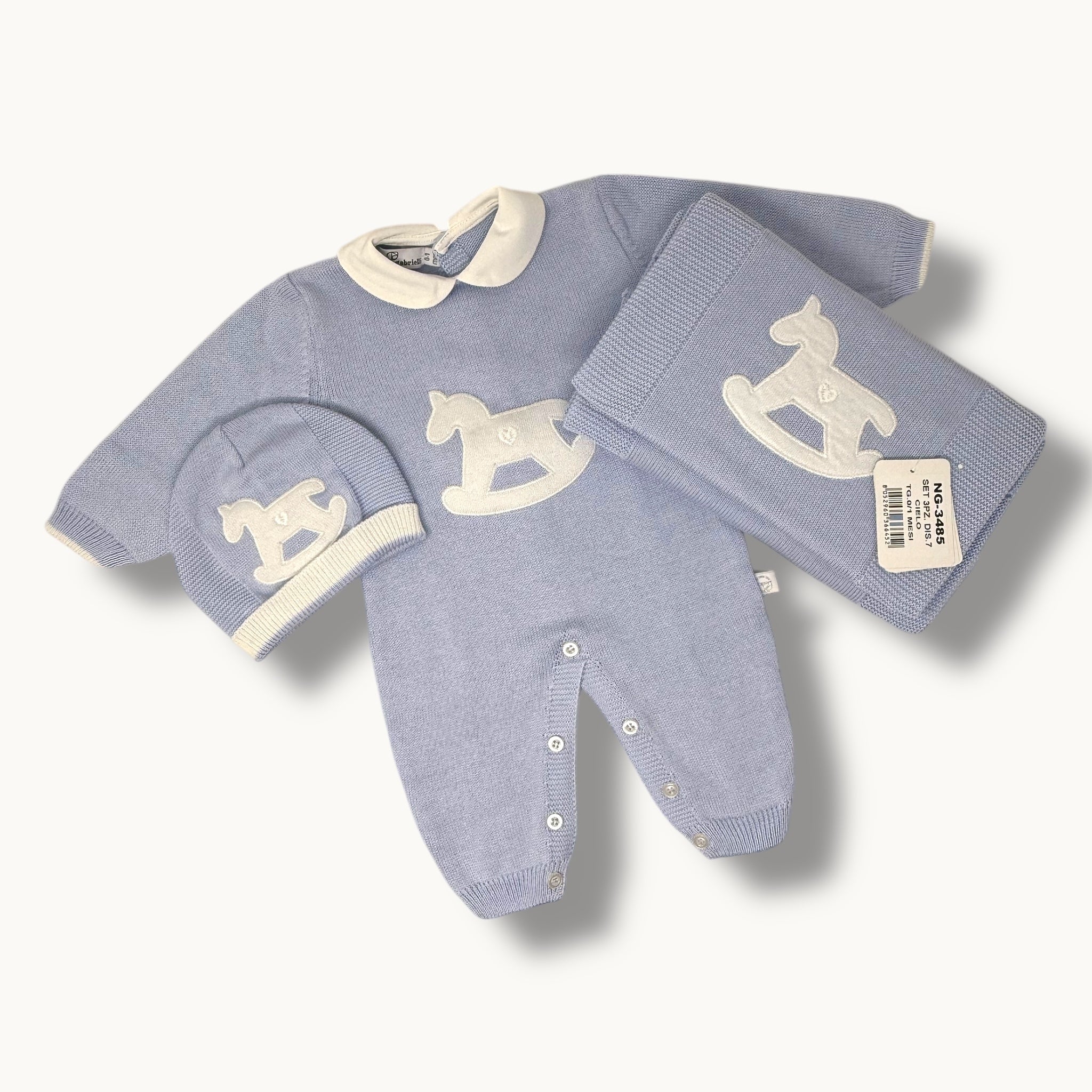 Nazareno Gabrielli - Set Nascita 3 Pezzi (copertina+tutina+cappellino) In Filo Di Puro Cotone  Art. Ng3485-7