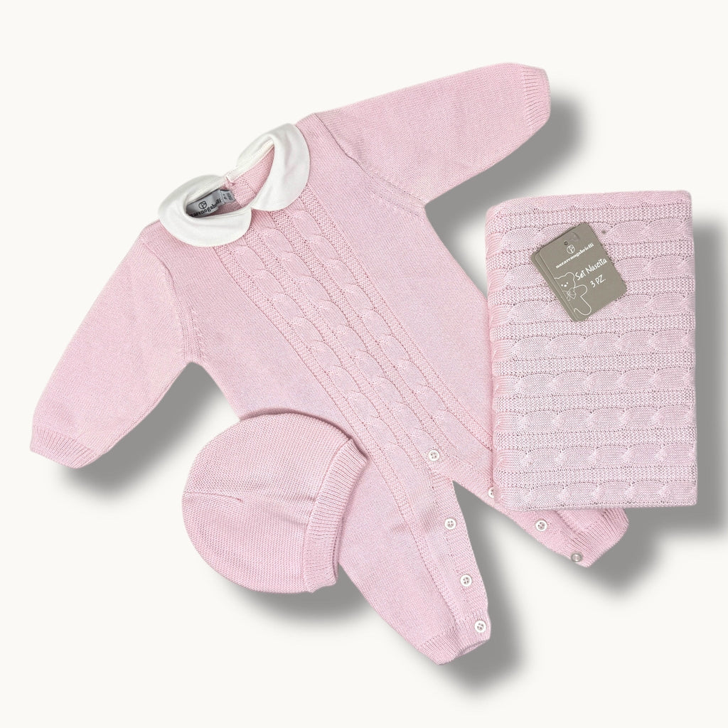 Nazareno Gabrielli - Set Nascita 3 Pezzi (copertina + Tutina + Cappellino) In Filo Di Puro Cotone Art. Ng3485-5