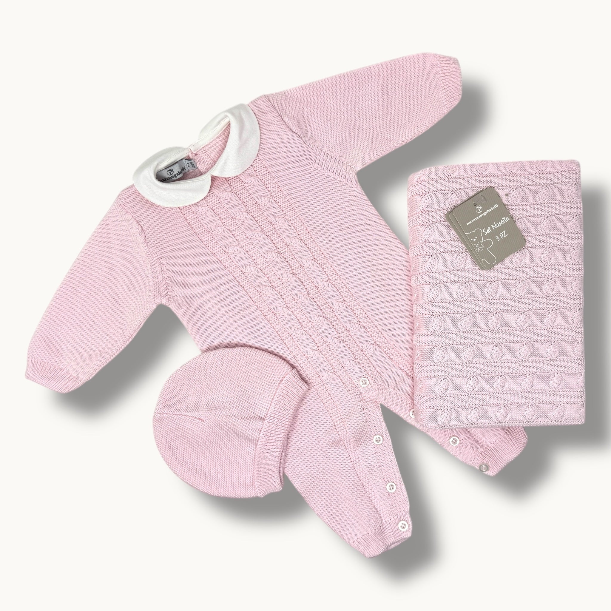Nazareno Gabrielli - Set Nascita 3 Pezzi (copertina + Tutina + Cappellino) In Filo Di Puro Cotone Art. Ng3485-5