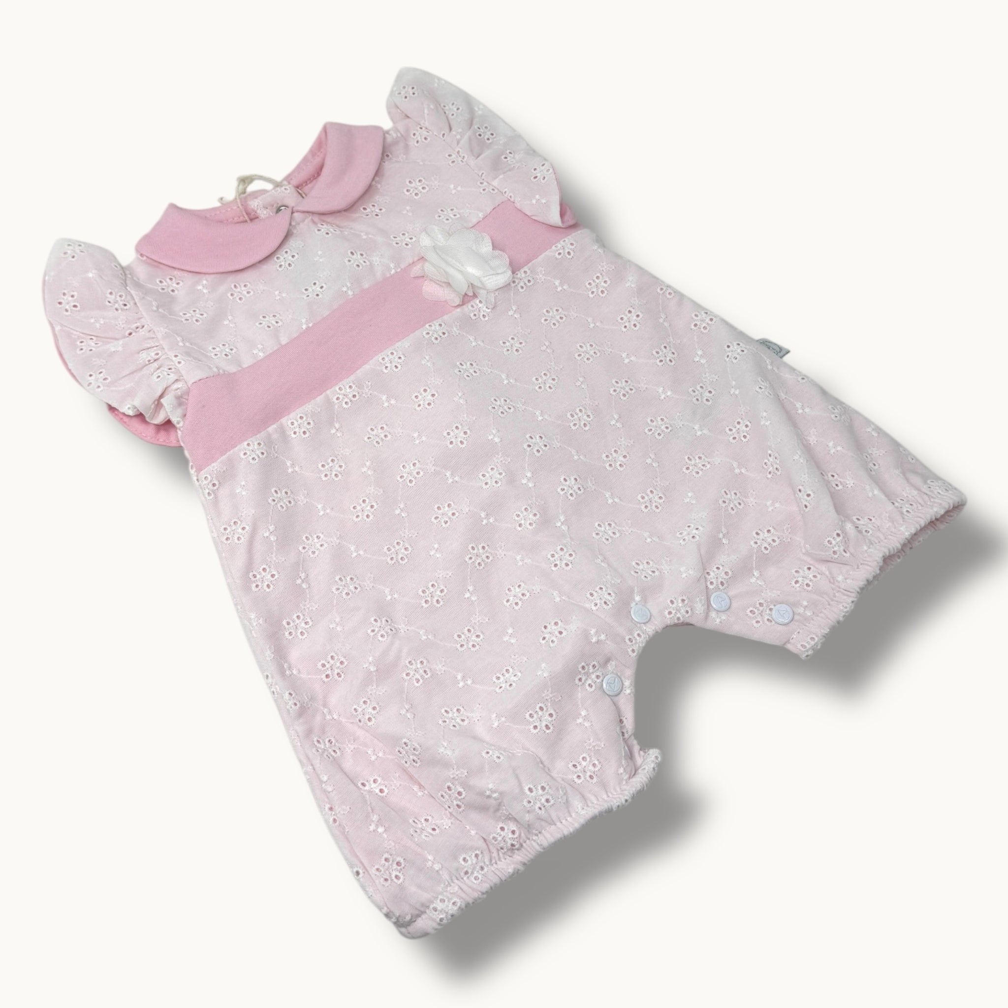 Nazareno Gabrielli Baby  Pagliaccetto Baby In Pizzo San Gallo Con Applicazione 100% Cotone Art. Ng3530-68