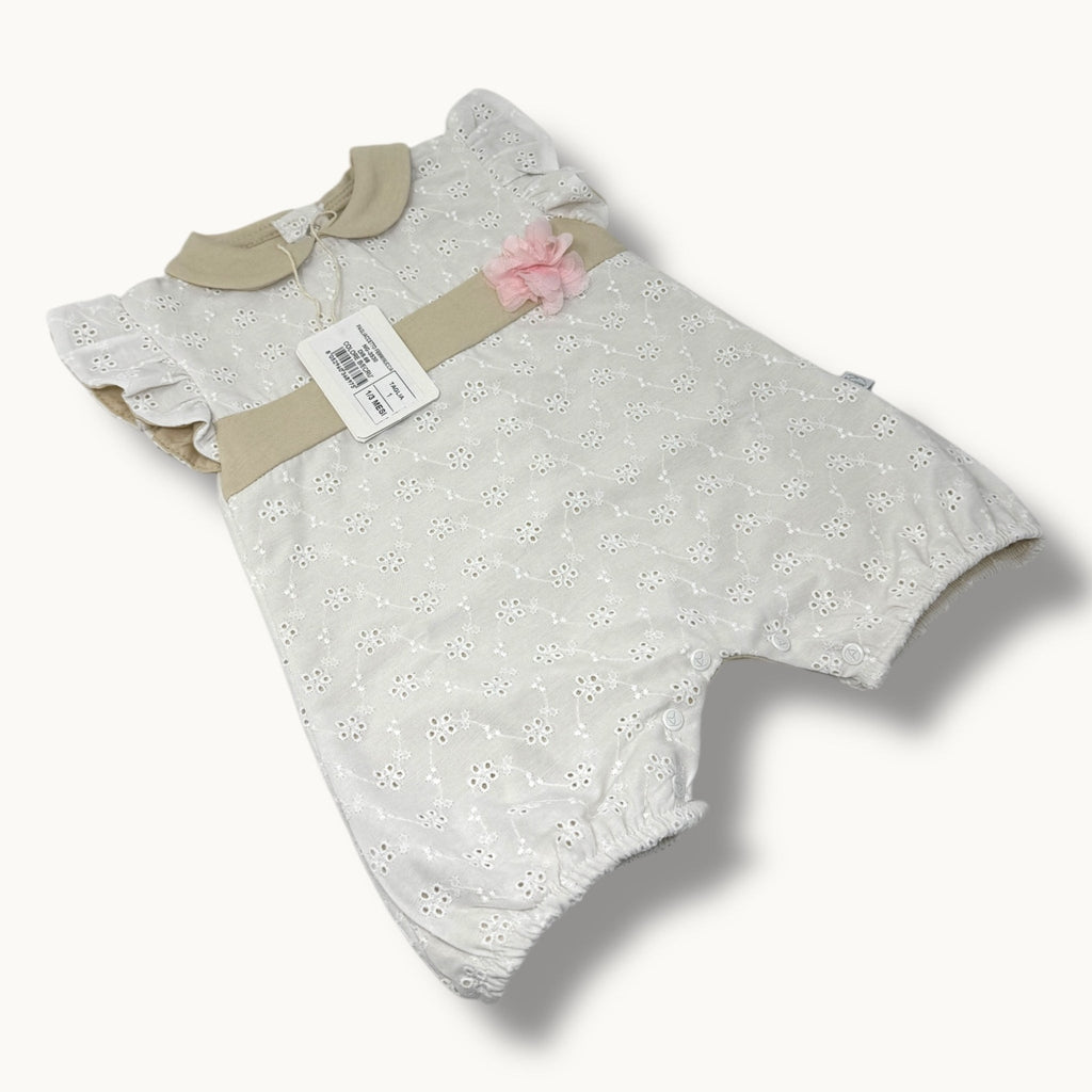 Nazareno Gabrielli Baby  Pagliaccetto Baby In Pizzo San Gallo Con Applicazione 100% Cotone Art. Ng3530-68