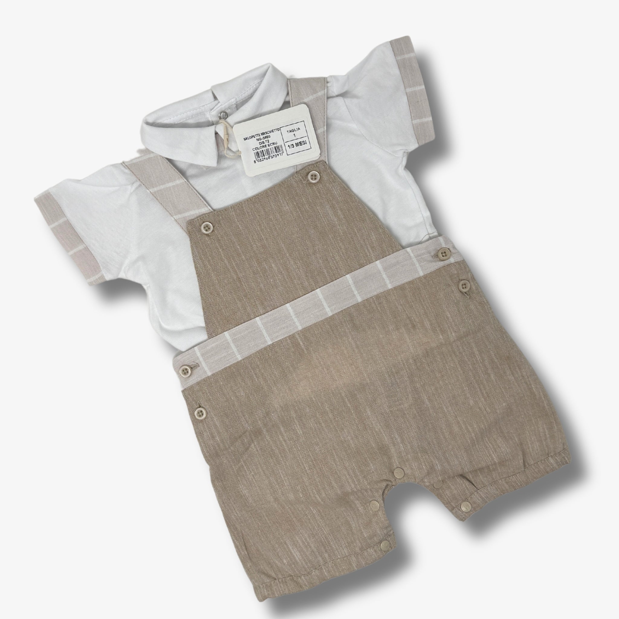 Nazareno Gabrielli - Salopette 2 Pezzi Baby Corta In Puro Cotone Art. Ng3660-72