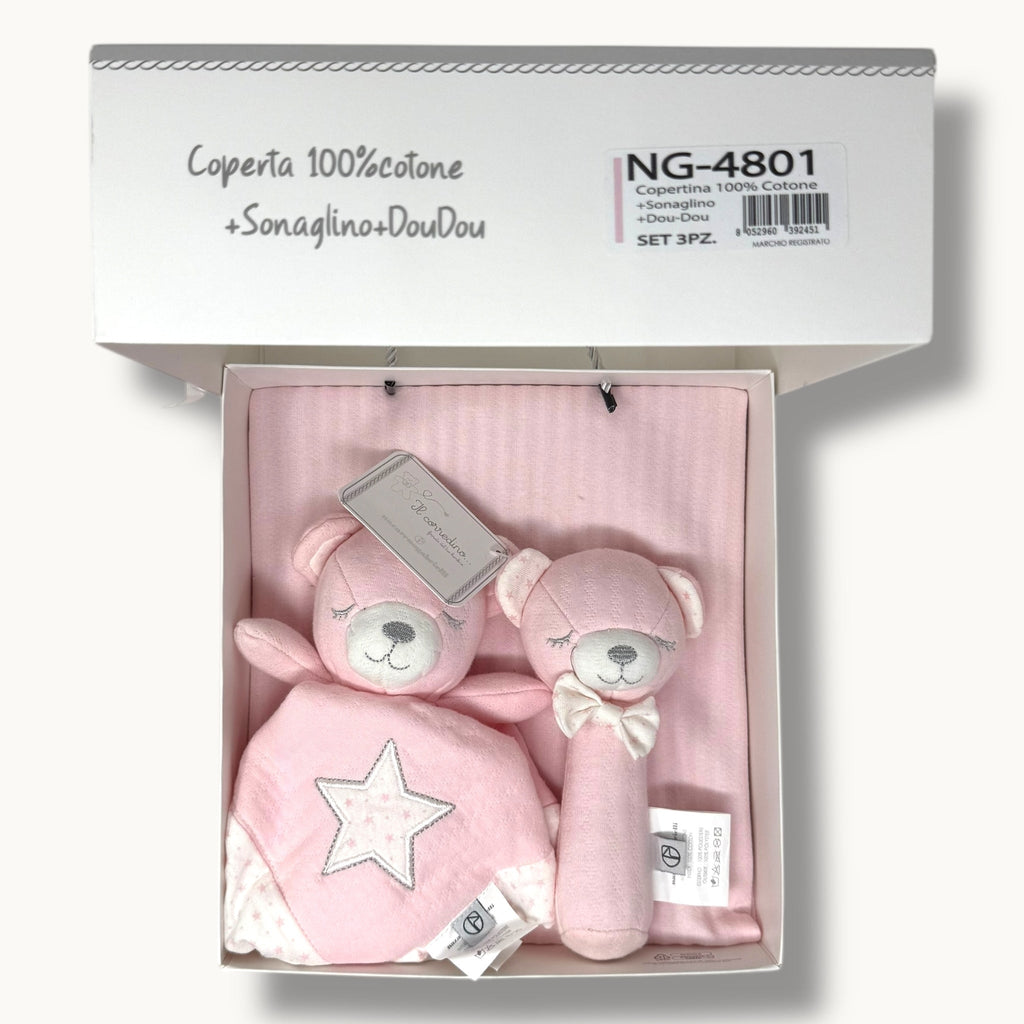 Nazareno Gabrielli - Set 3 Pezzi Copertina+ Sonaglino+ Dou Dou In Cotone 100% Art. Ng4801