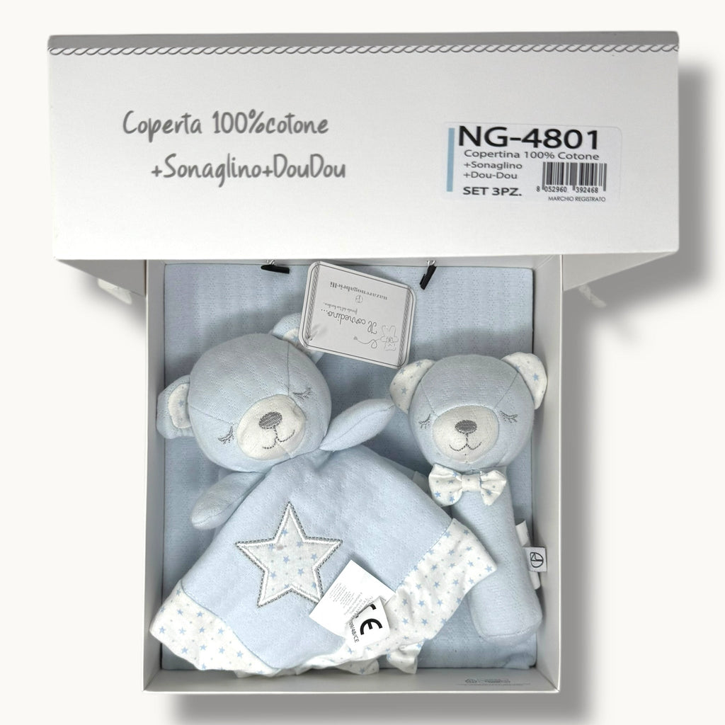 Nazareno Gabrielli - Set 3 Pezzi Copertina+ Sonaglino+ Dou Dou In Cotone 100% Art. Ng4801