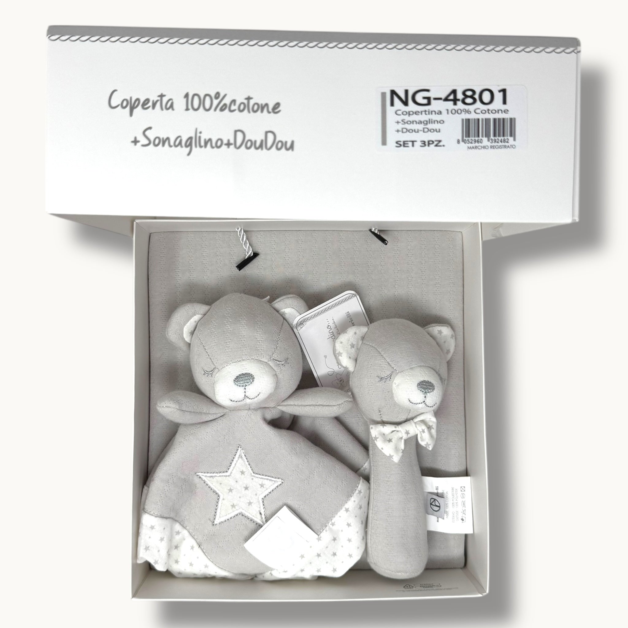 Nazareno Gabrielli - Set 3 Pezzi Copertina+ Sonaglino+ Dou Dou In Cotone 100% Art. Ng4801