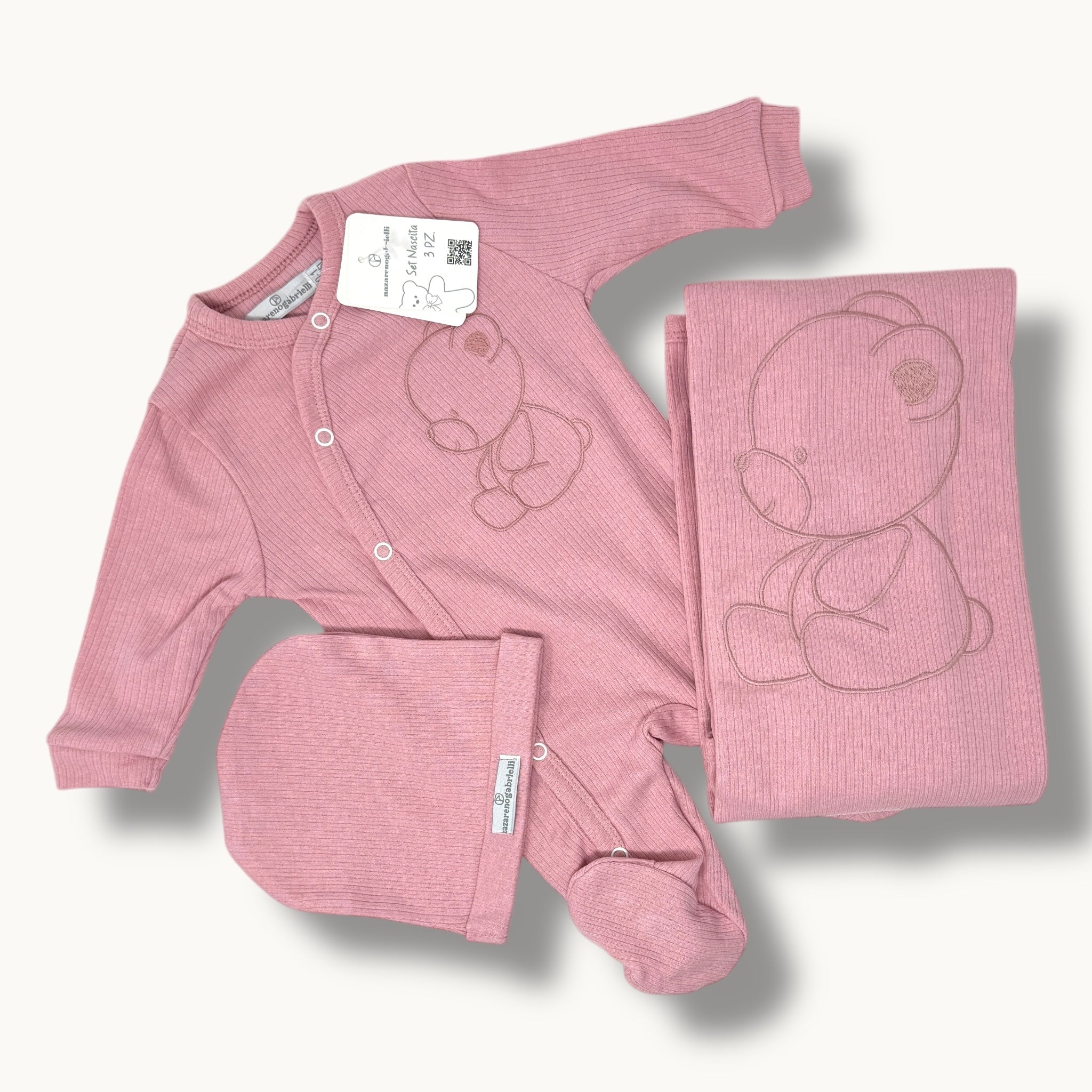 Nazareno Gabrielli - Set Nascita 3 Pezzi ( Copertina + Tutina + Cappellino) In Puro Cotone Art. Ng3481-1