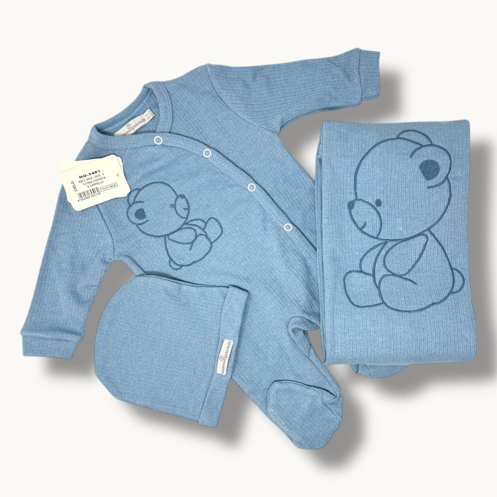 Nazareno Gabrielli - Set Nascita 3 Pezzi ( Copertina + Tutina + Cappellino) In Puro Cotone Art. Ng3481-1