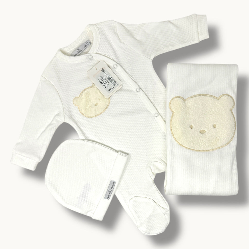 Nazareno Gabrielli - Set Nascita 3 Pezzi (copertina + Tutina + Cappellino) In Puro Cotone Art. Ng3481-2