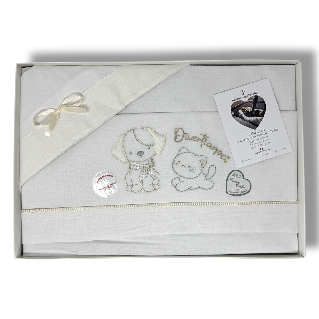 Nazareno Gabrielli - Completo Lenzuola Maxi Culla Compatibile Con La Next To Me 100% Cot. Ricamato Art. Ng3016-43
