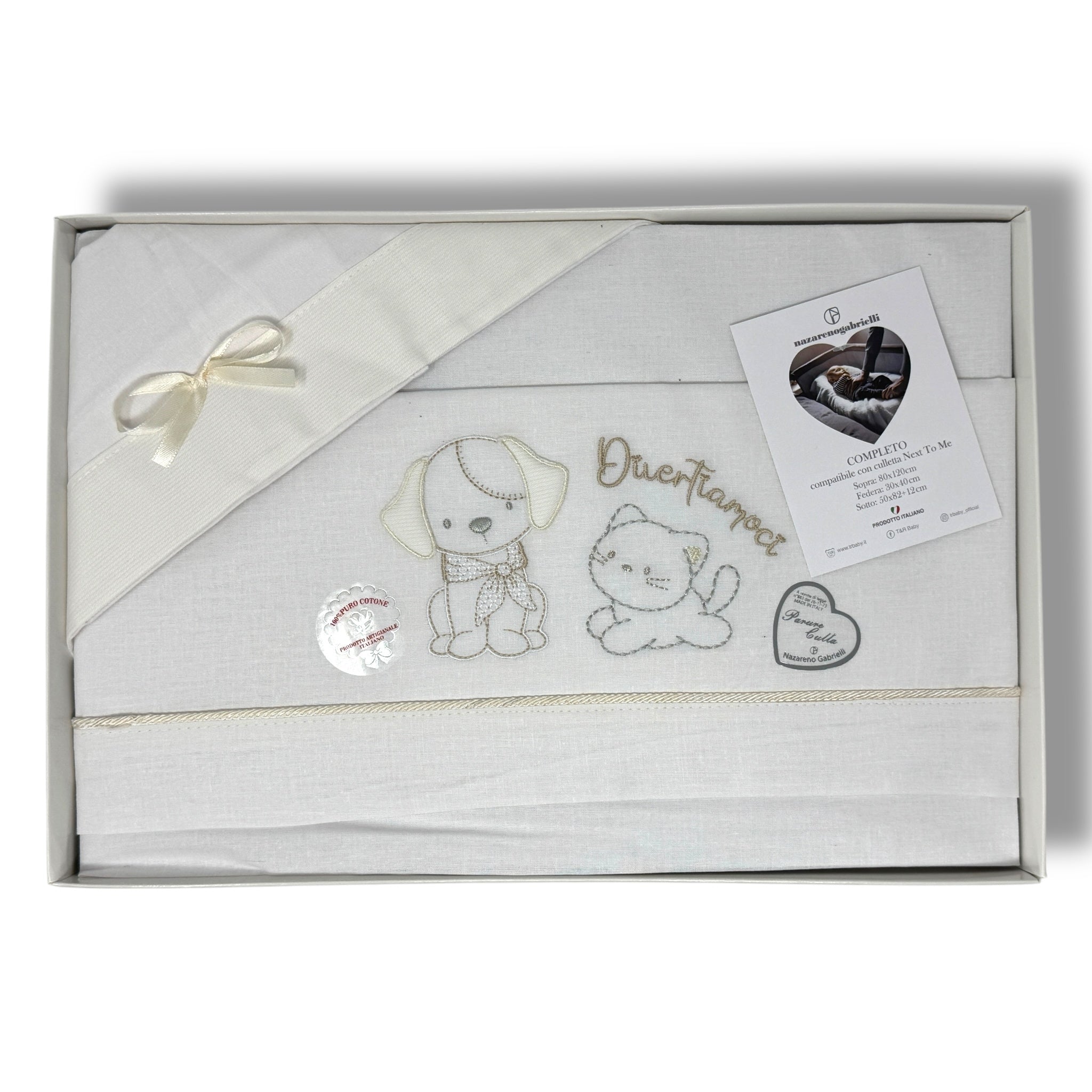 Nazareno Gabrielli - Completo Lenzuola Maxi Culla Compatibile Con La Next To Me 100% Cot. Ricamato Art. Ng3016-43