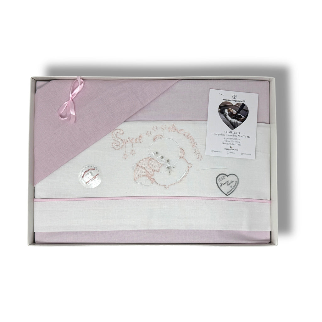 Nazareno Gabrielli - Completo Lenzuola Maxi Culla Compatibile Con La Next To Me 100% Cot. Ricamato Art. Ng3016-47