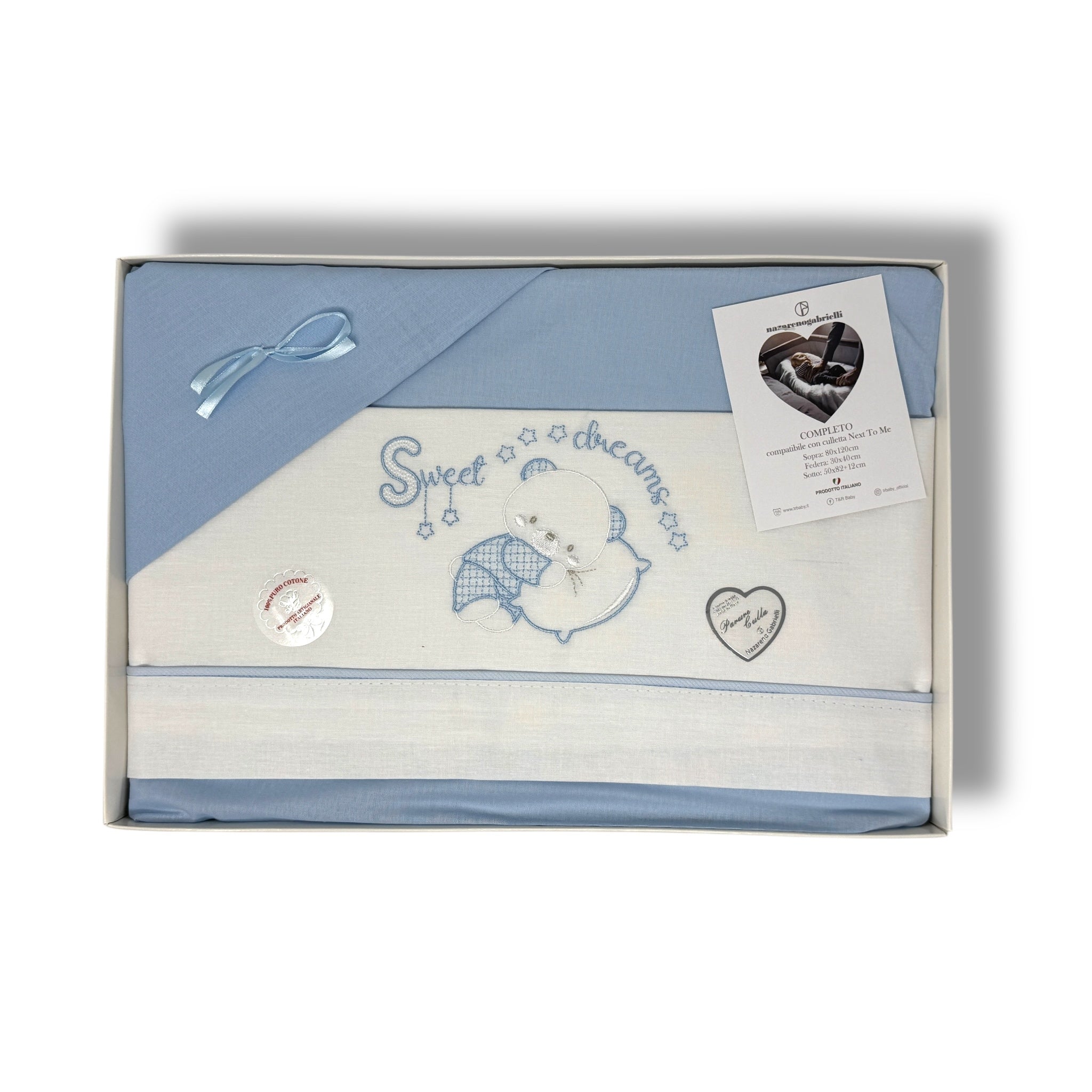 Nazareno Gabrielli - Completo Lenzuola Maxi Culla Compatibile Con La Next To Me 100% Cot. Ricamato Art. Ng3016-47