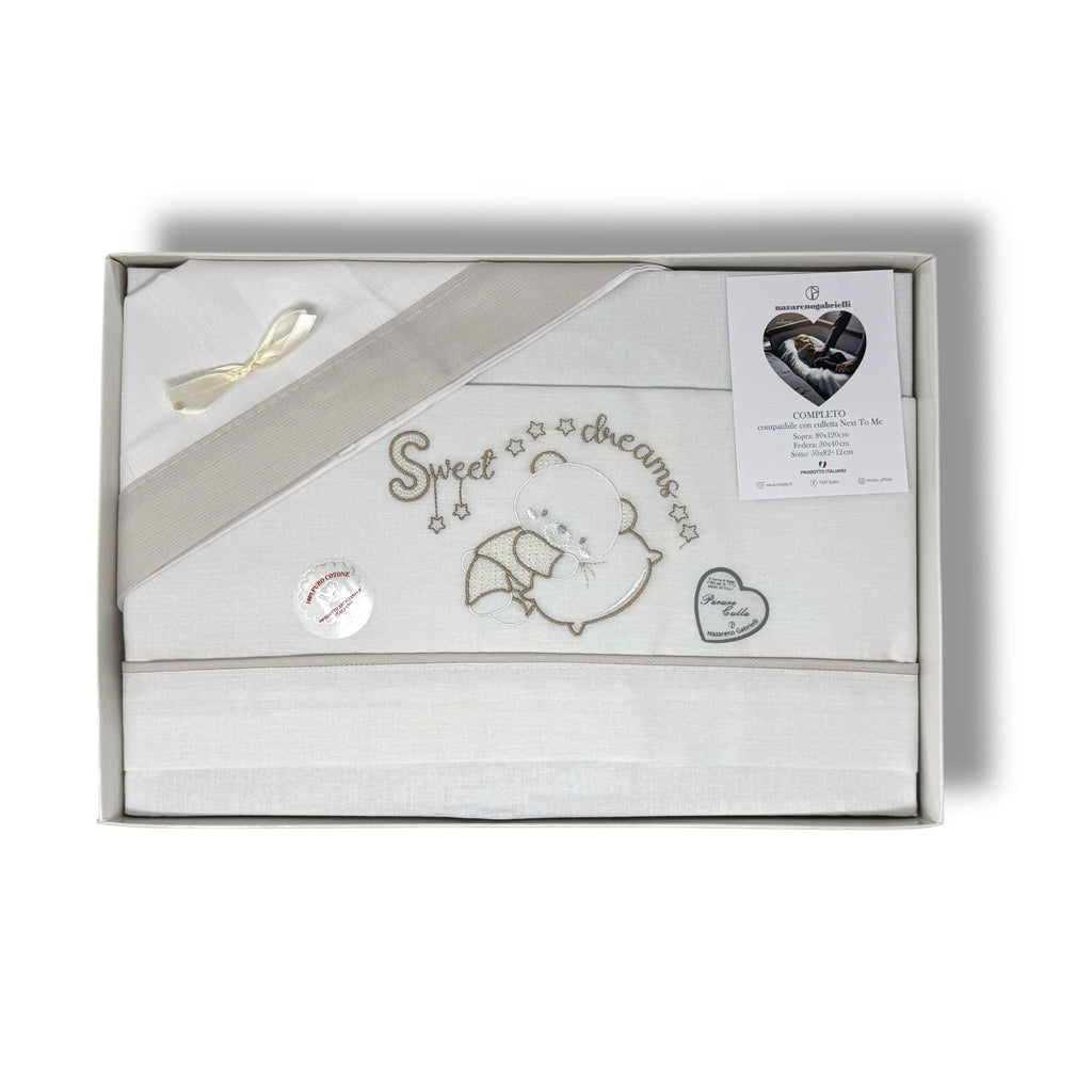 Nazareno Gabrielli - Completo Lenzuola Maxi Culla Compatibile Con La Next To Me 100% Cot. Ricamato Art. Ng3016-47