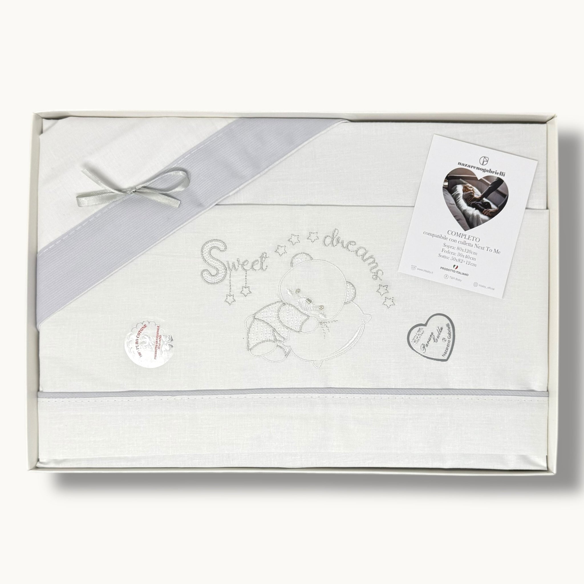 Nazareno Gabrielli - Completo Lenzuola Maxi Culla Compatibile Con La Next To Me 100% Cot. Ricamato Art. Ng3016-47