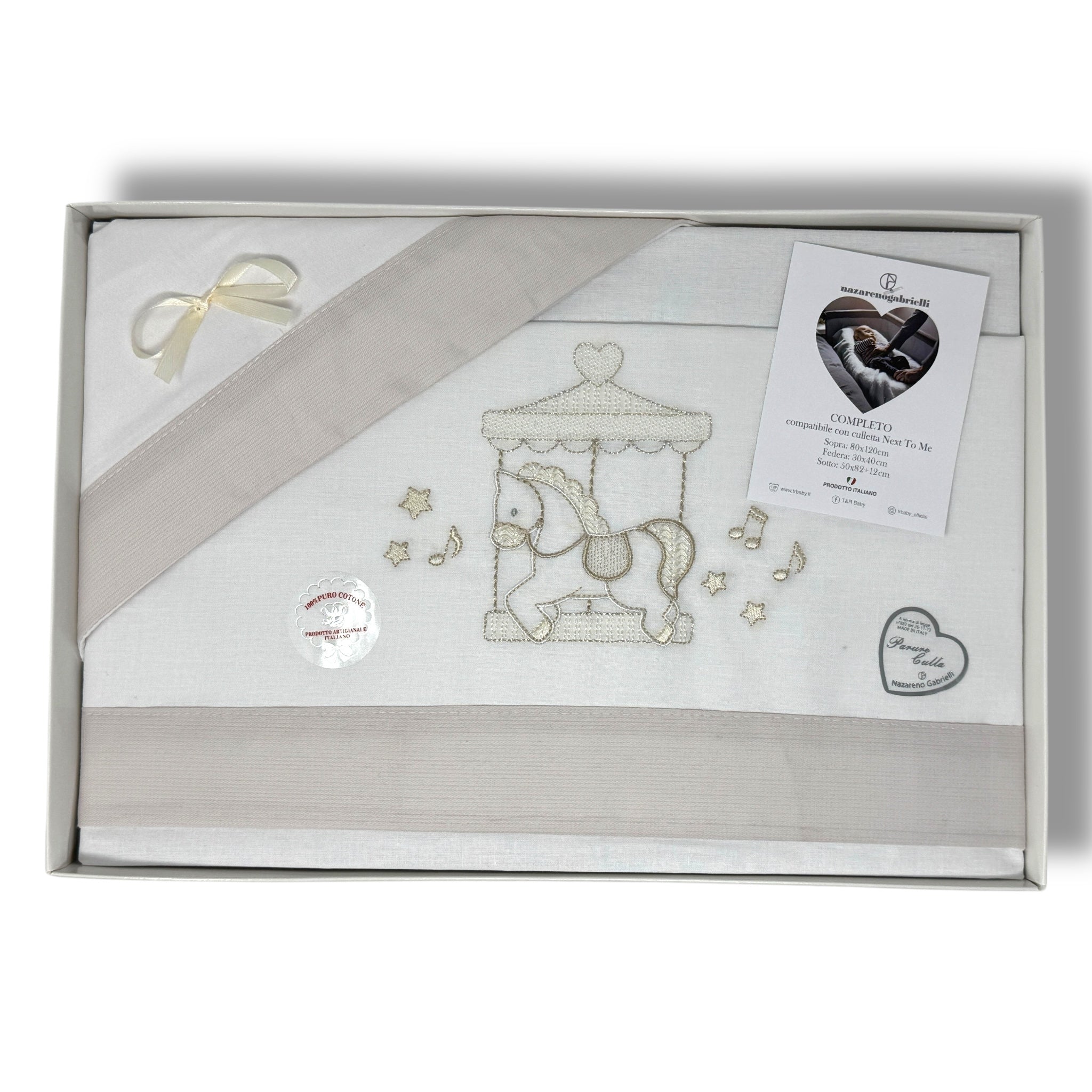 -nazareno Gabrielli- Completo Lenzuola Maxi Culla Compatibile Con La Next To Me 100% Cot. Ricamato Art. Ng3016-48