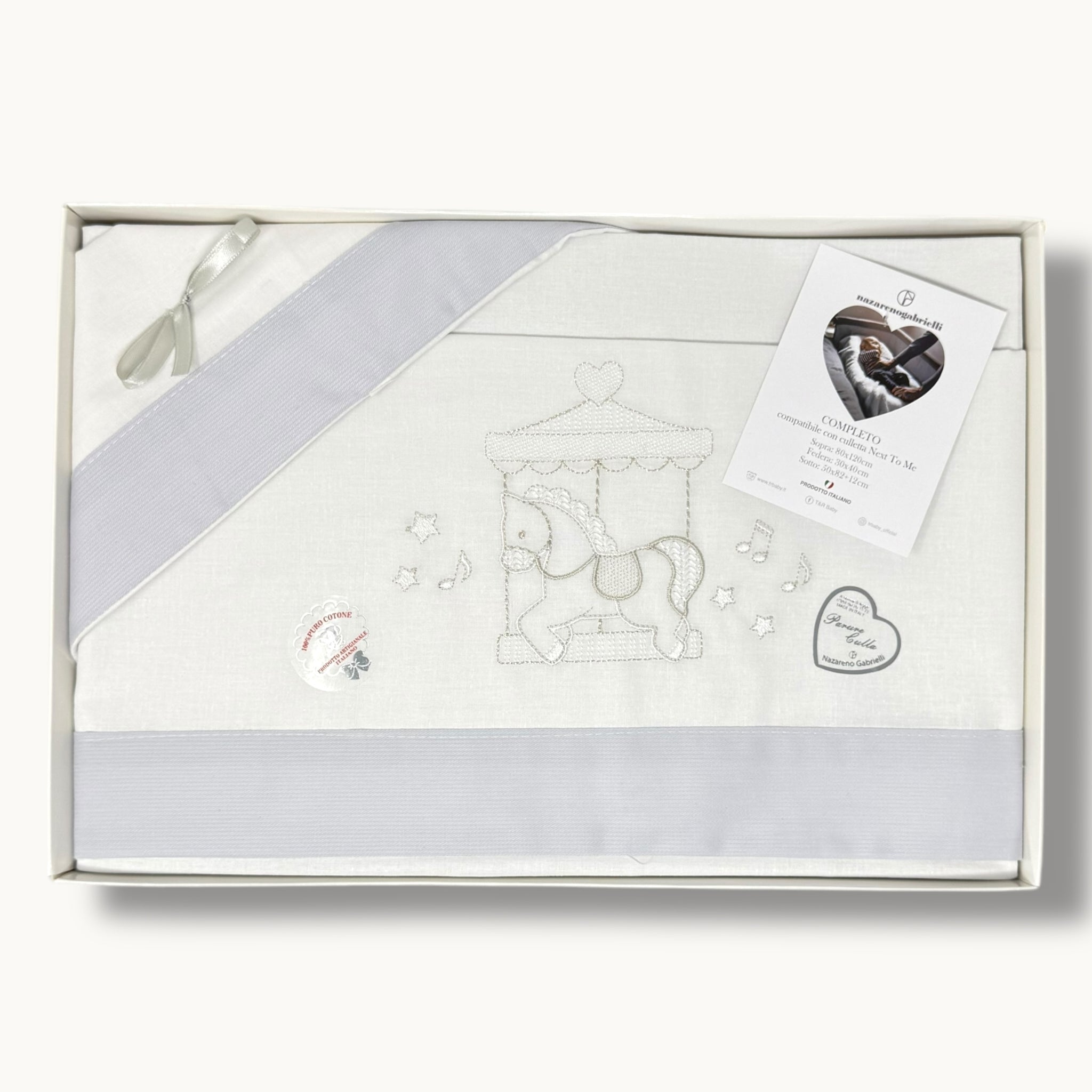 -nazareno Gabrielli- Completo Lenzuola Maxi Culla Compatibile Con La Next To Me 100% Cot. Ricamato Art. Ng3016-48