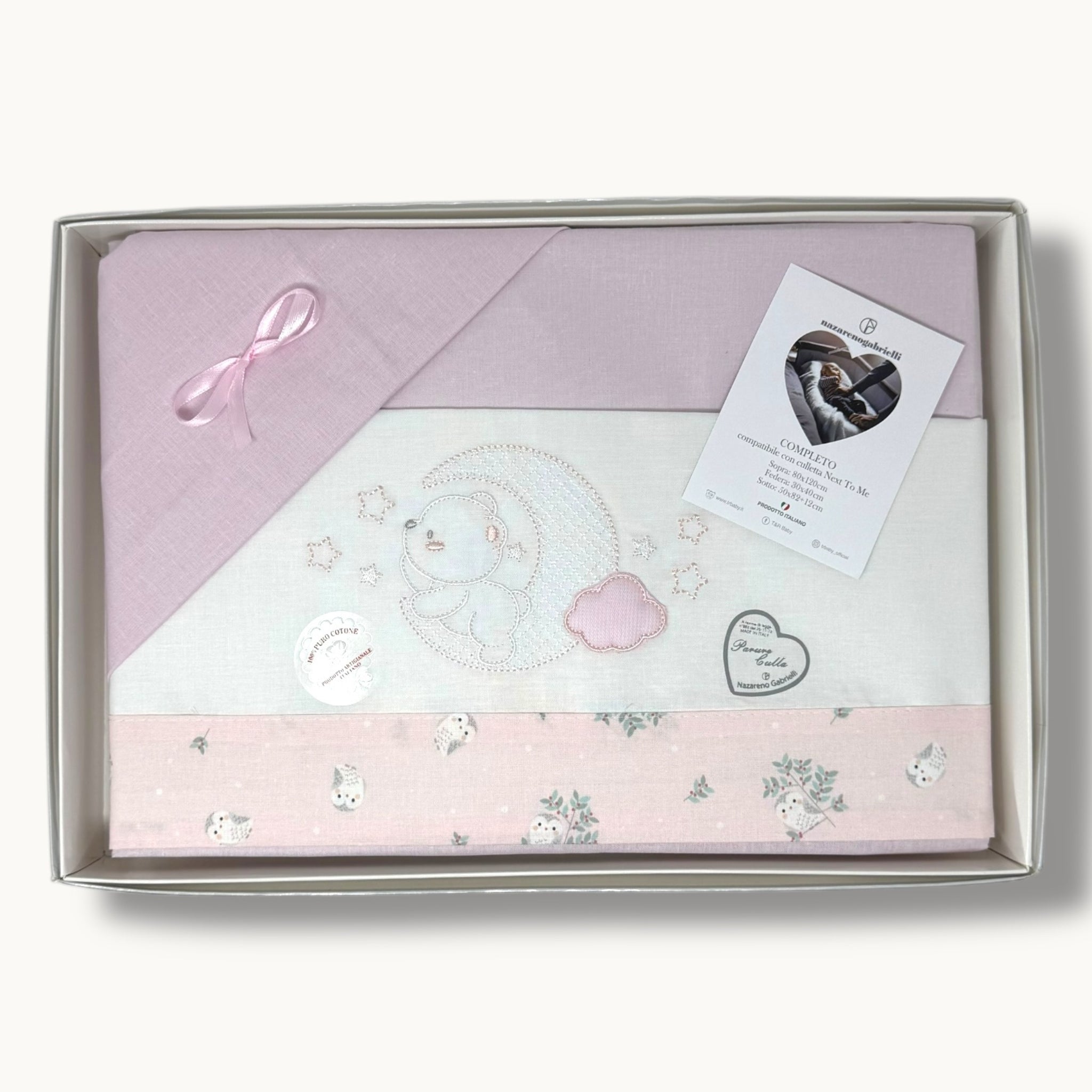 Nazareno Gabrielli - Completo Lenzuola Maxi Culla Compatibile Con La Next To Me 100% Cotone Ricamato Art. Ng3016-51