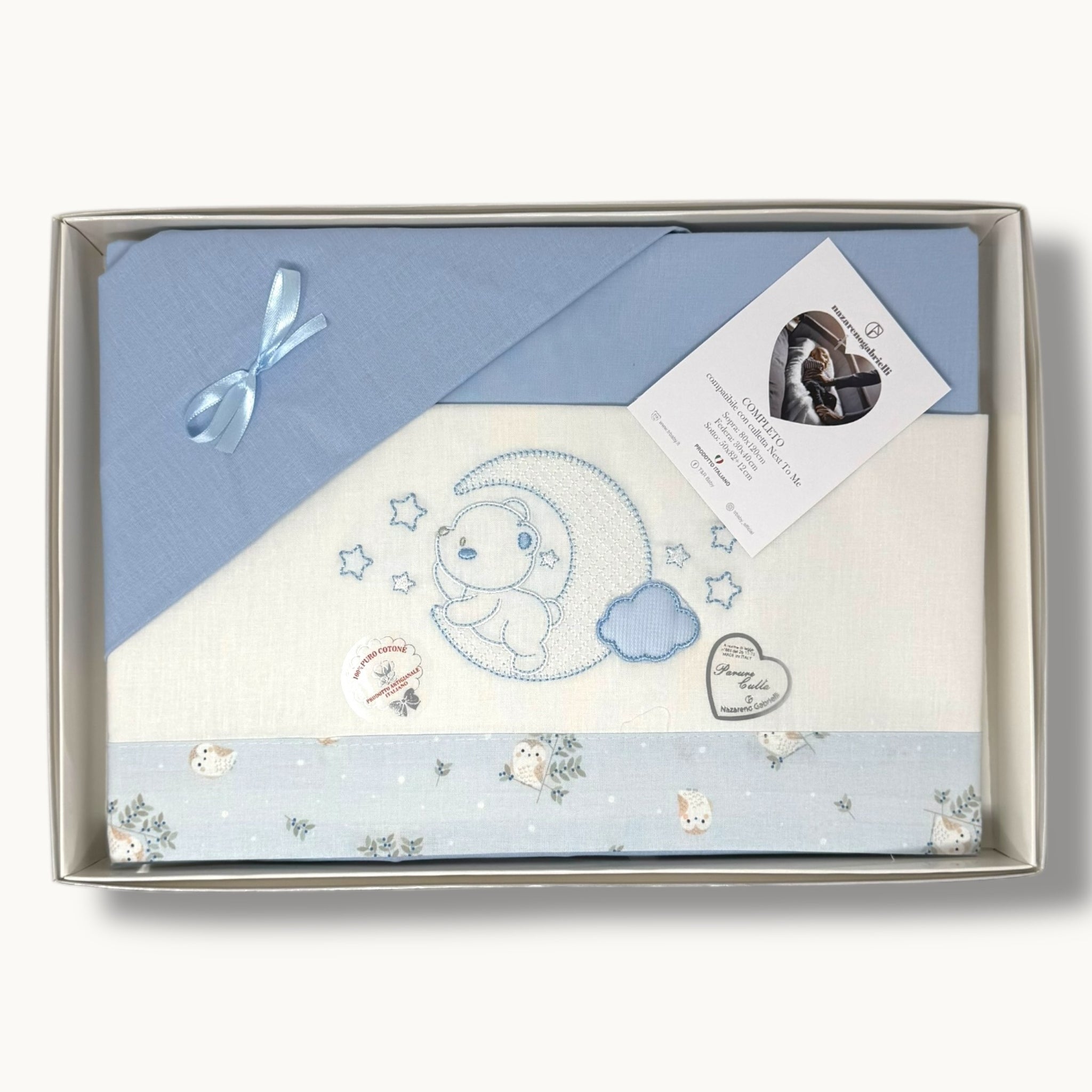 Nazareno Gabrielli - Completo Lenzuola Maxi Culla Compatibile Con La Next To Me 100% Cotone Ricamato Art. Ng3016-51