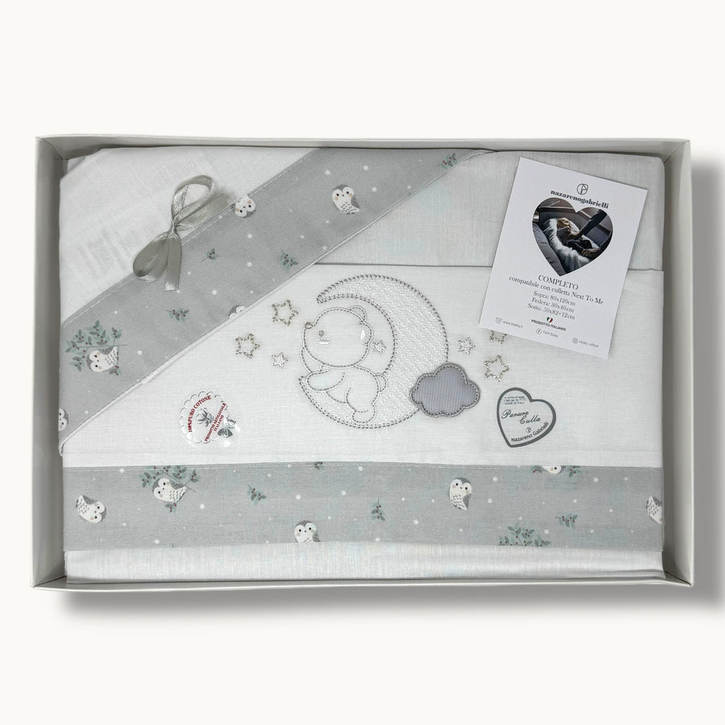 Nazareno Gabrielli - Completo Lenzuola Maxi Culla Compatibile Con La Next To Me 100% Cotone Ricamato Art. Ng3016-51
