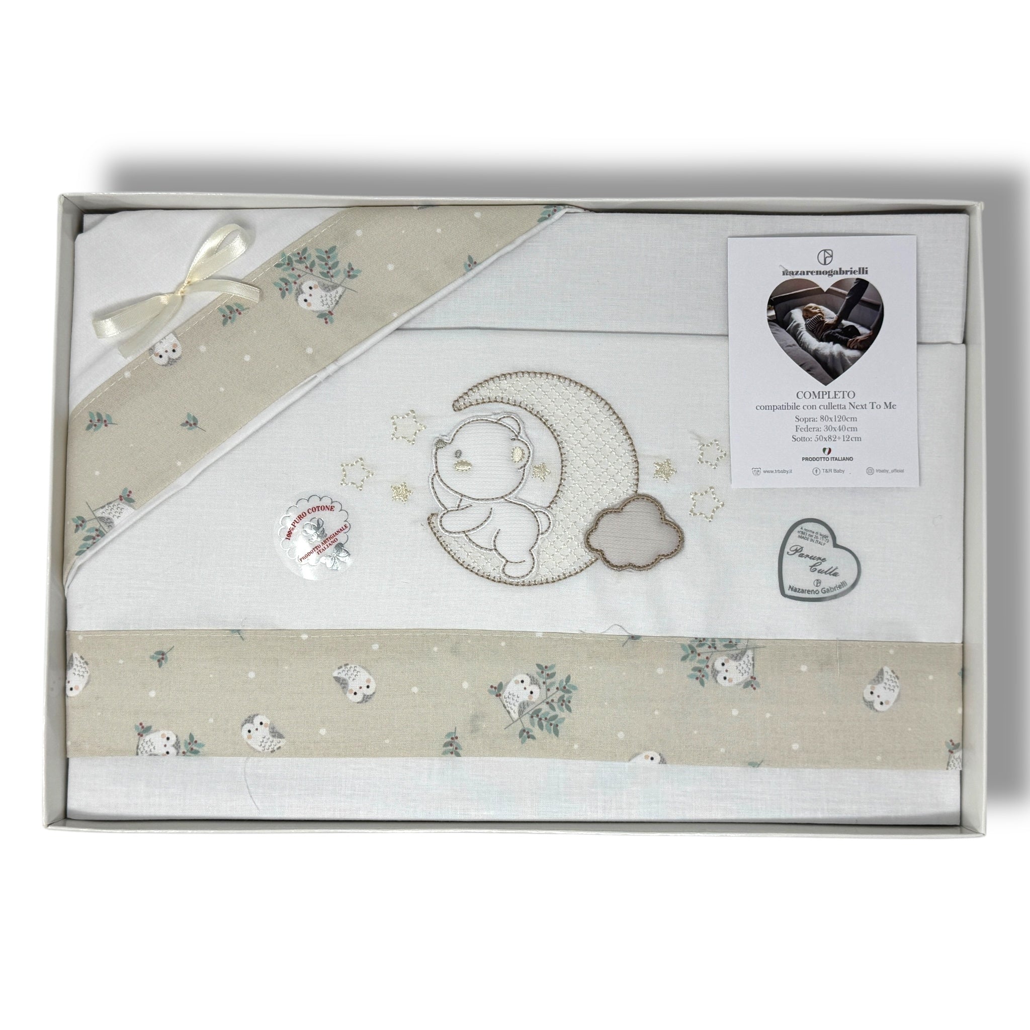 Nazareno Gabrielli - Completo Lenzuola Maxi Culla Compatibile Con La Next To Me 100% Cotone Ricamato Art. Ng3016-51