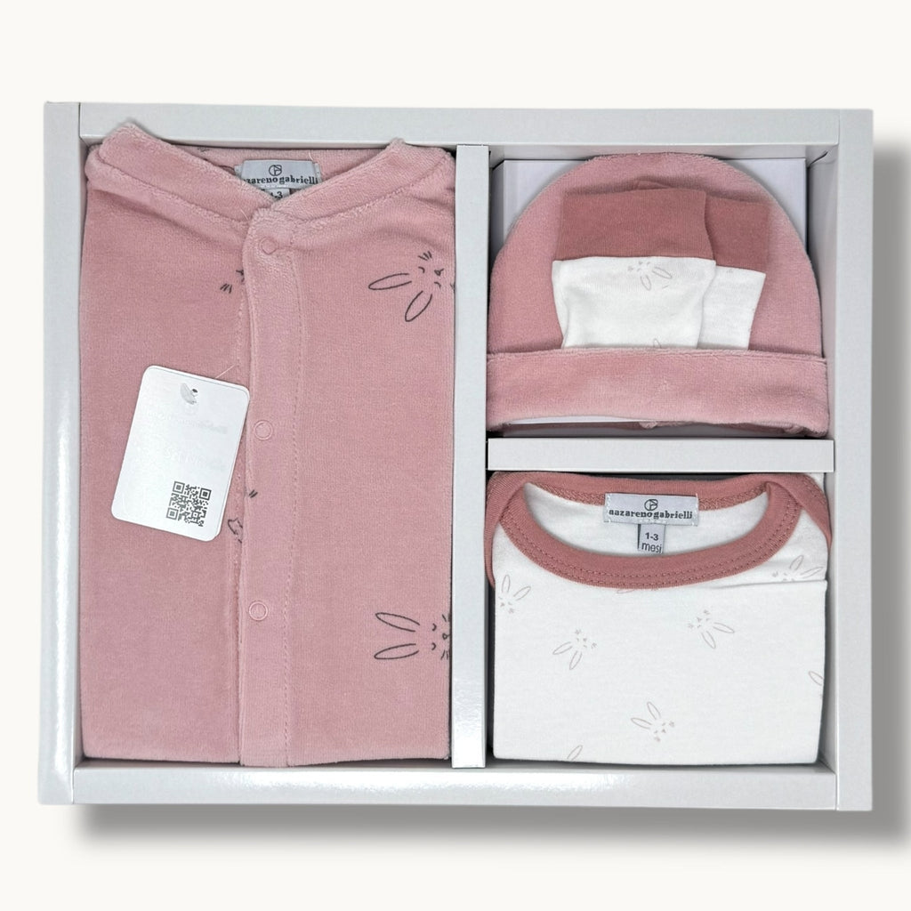 Nazareno Gabrielli  Set Nascita Neonato/a 4 Pezzi (tutina+body+cappello+muffole) Art. Ng3590