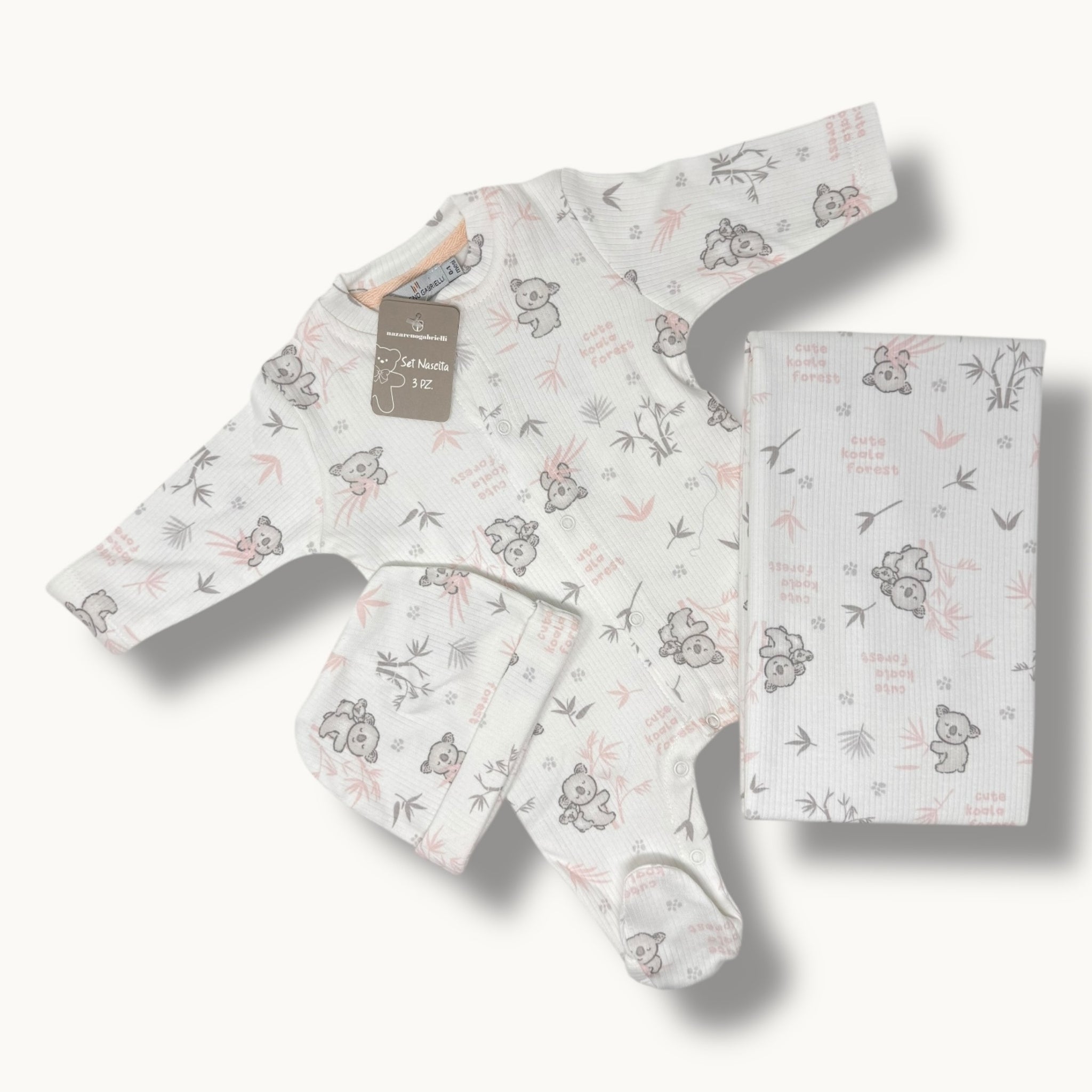 Nazareno Gabrielli Set Nascita 3 Pezzi (copertina+tutina+cappellino) In 100% Cotone Art. Ng3492/2