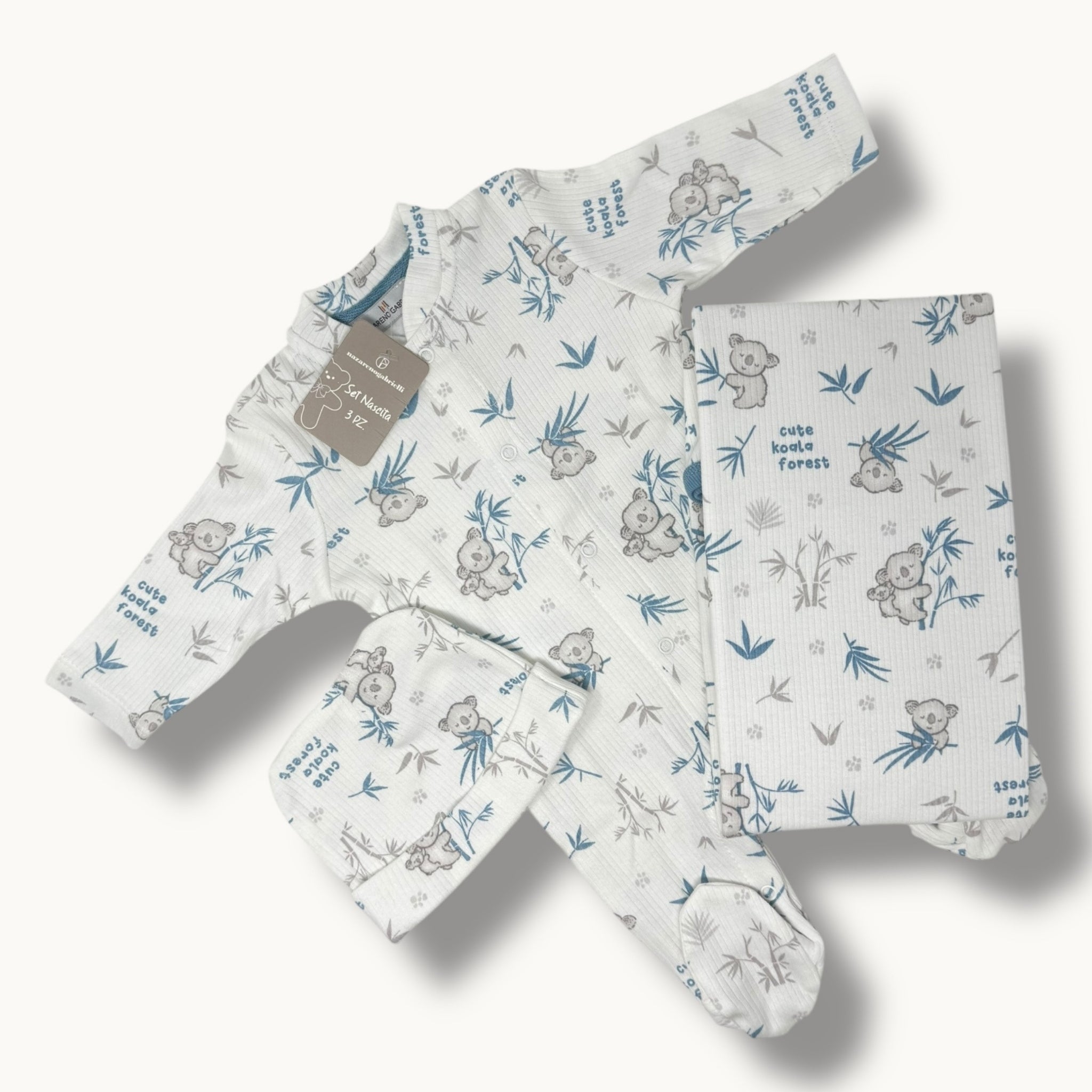 Nazareno Gabrielli Set Nascita 3 Pezzi (copertina+tutina+cappellino) In 100% Cotone Art. Ng3492/2
