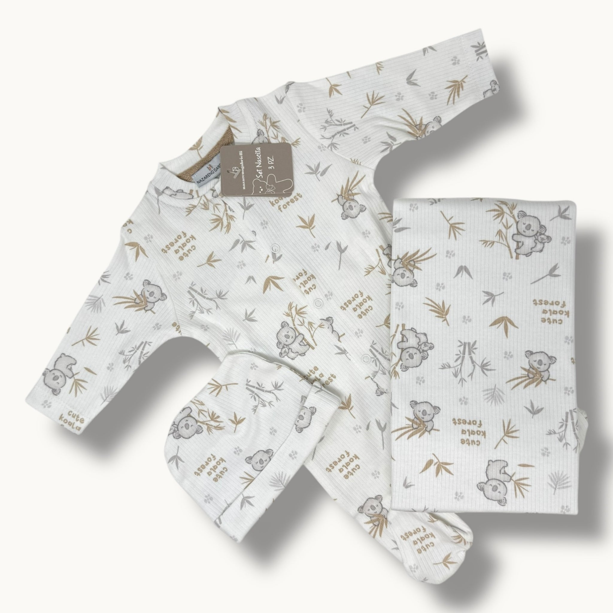 Nazareno Gabrielli Set Nascita 3 Pezzi (copertina+tutina+cappellino) In 100% Cotone Art. Ng3492/2