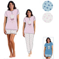 Irge - Pigiama Donna In Cotone 3 Pezzi Mezza Manica Serafino Pantalone Lungo E Corto In Puro Cotone Art. Td45