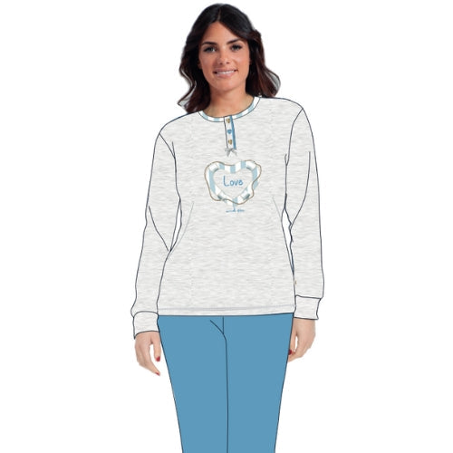 Irge - Pigiama Donna Cotone Lungo Calibrato In Jersey Puro Cotone Ricamato  Art. Cdml178