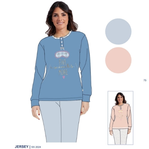 Irge - Pigiama Donna Cotone Lungo Calibrato In Jersey Puro Cotone Ricamato  Art. Cdml179