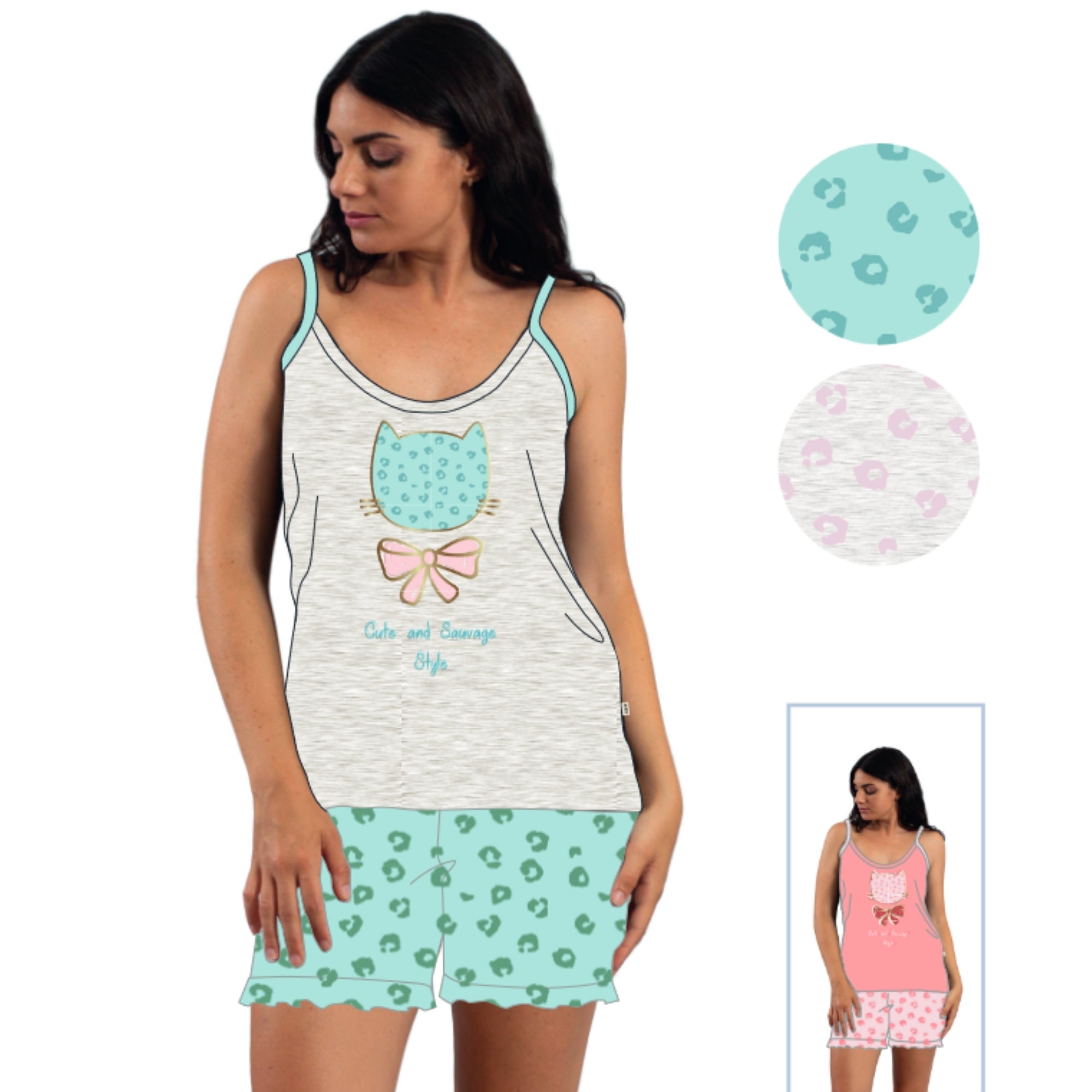 Irge - Pigiama Donna Calibrato Spalla Stretta Corto In Jersey Puro Cotone Ricamato  Art.  Cdmc194