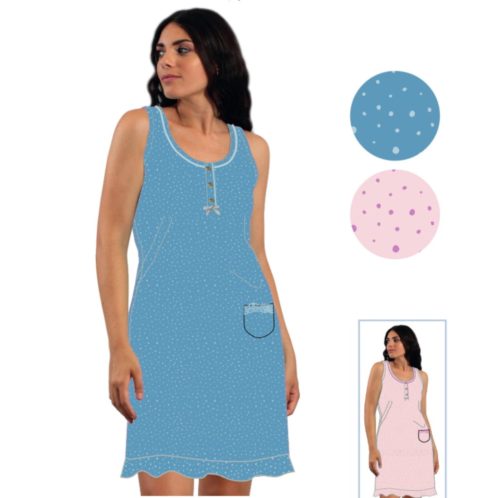 Irge - Abitino Camicia Da Casa Donna 3 Bottoni Calibrato Spalla Larga Stampato In Puro Cotone Art. Cdmc190