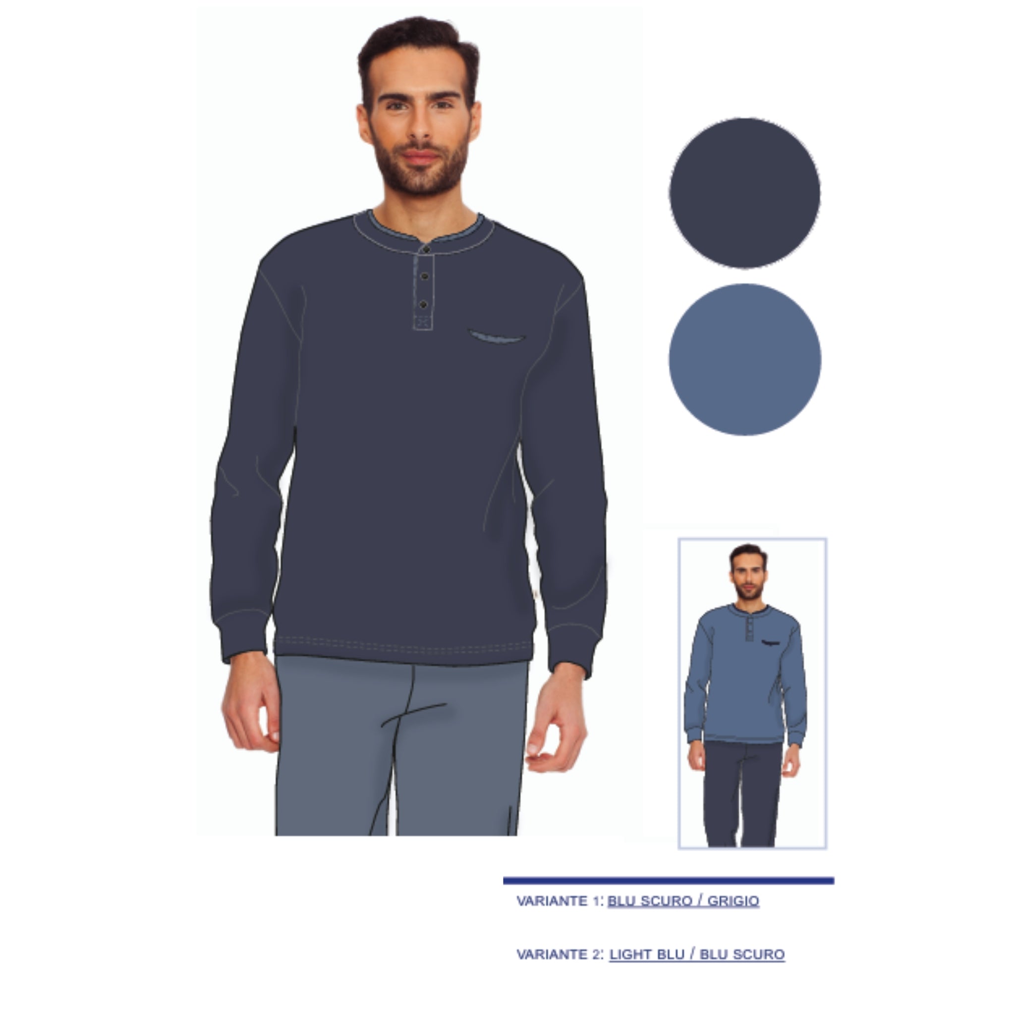 Irge - Pigiama Serafino Uomo Lungo In Jersey Puro Cotone Con Taschino Art. Mil2059