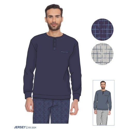 Irge - Pigiama Uomo Cotone Lungo In Jersey Puro Cotone Con Taschino  Art. Mil2068
