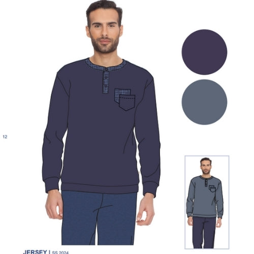 Irge - Pigiama Uomo Cotone Lungo In Jersey Puro Cotone Con Taschino  Art. Mil2070