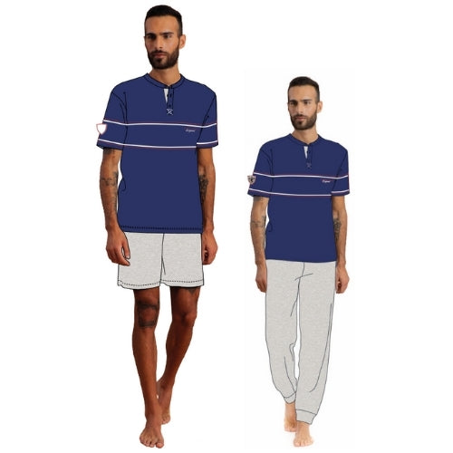 Irge Pigiama Uomo 3 Pezzi M/manica+pantalone Lungo+pantalone Corto In Puro Cotone  Art. Tu37