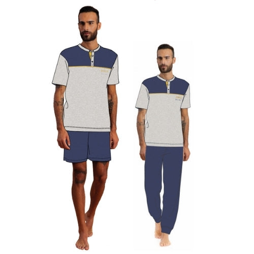 Irge Pigiama Uomo 3 Pezzi M/manica+pantalone Lungo+pantalone Corto In Puro Cotone  Art. Tu38