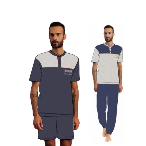 Irge Pigiama Uomo 3 Pezzi M/manica+pantalone Lungo+pantalone Corto In Puro Cotone  Art. Tu38