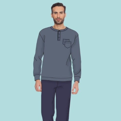 Irge - Pigiama Uomo Cotone Calibrato Lungo In Jersey Puro Cotone Con Taschino Art. Cuml86