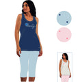 Y&m - Pigiama Donna Pescatore Spalla Larga Ricamato In Puro Cotone Con Stampa  Ymc549