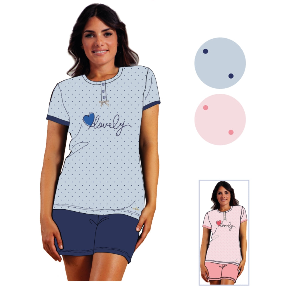 Y&m - Pigiama Donna Corto Mezza Manica Stampato In Puro Cotone  Art. Ymc547