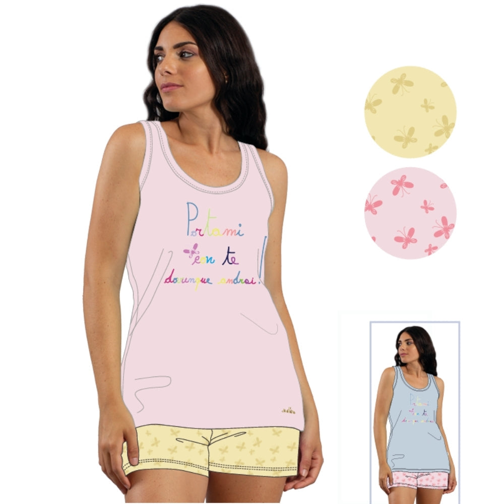 You&me - Pigiama Donna Spalla Larga Corto Stampato In Puro Cotone  Art. Ymc586