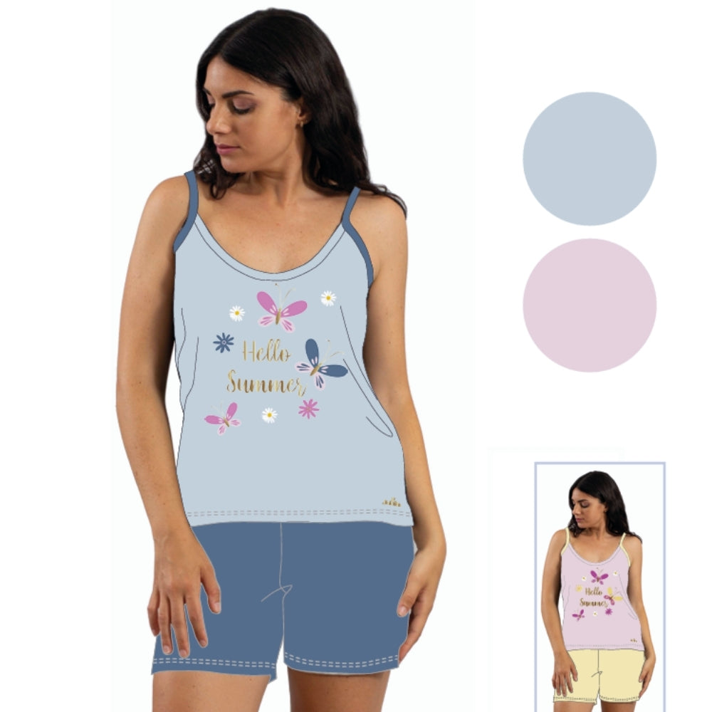 You&me -  Pigiama Donna Spalla Stretta Corto Stampato In Puro Cotone  Art. Ymc545