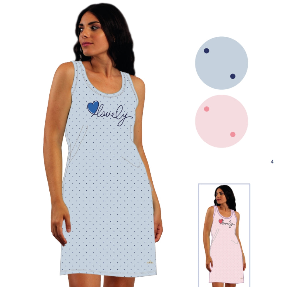 Y&m - Abitino Casa Donna Spalla Larga Stampato In Puro Cotone  Art. Ymc550