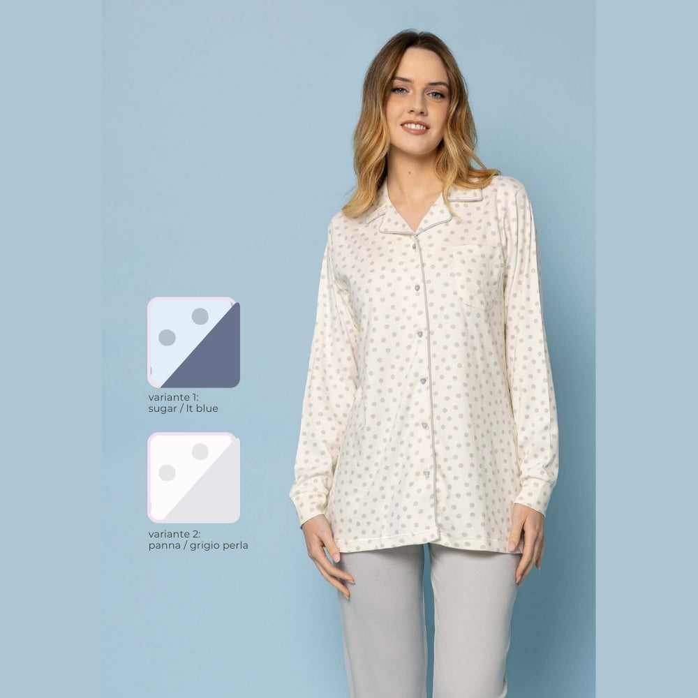 Irge - Pigiama Aperto Avanti In Caldo Cotone 100% Con Giacca Fantasia  Art. Iri2174