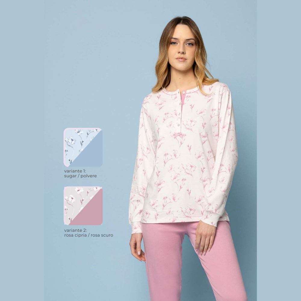 Irge - Pigiama Calibrato Serafino In Caldo Cotone 100% Con Maglia Fantasia  Art. Cdi196