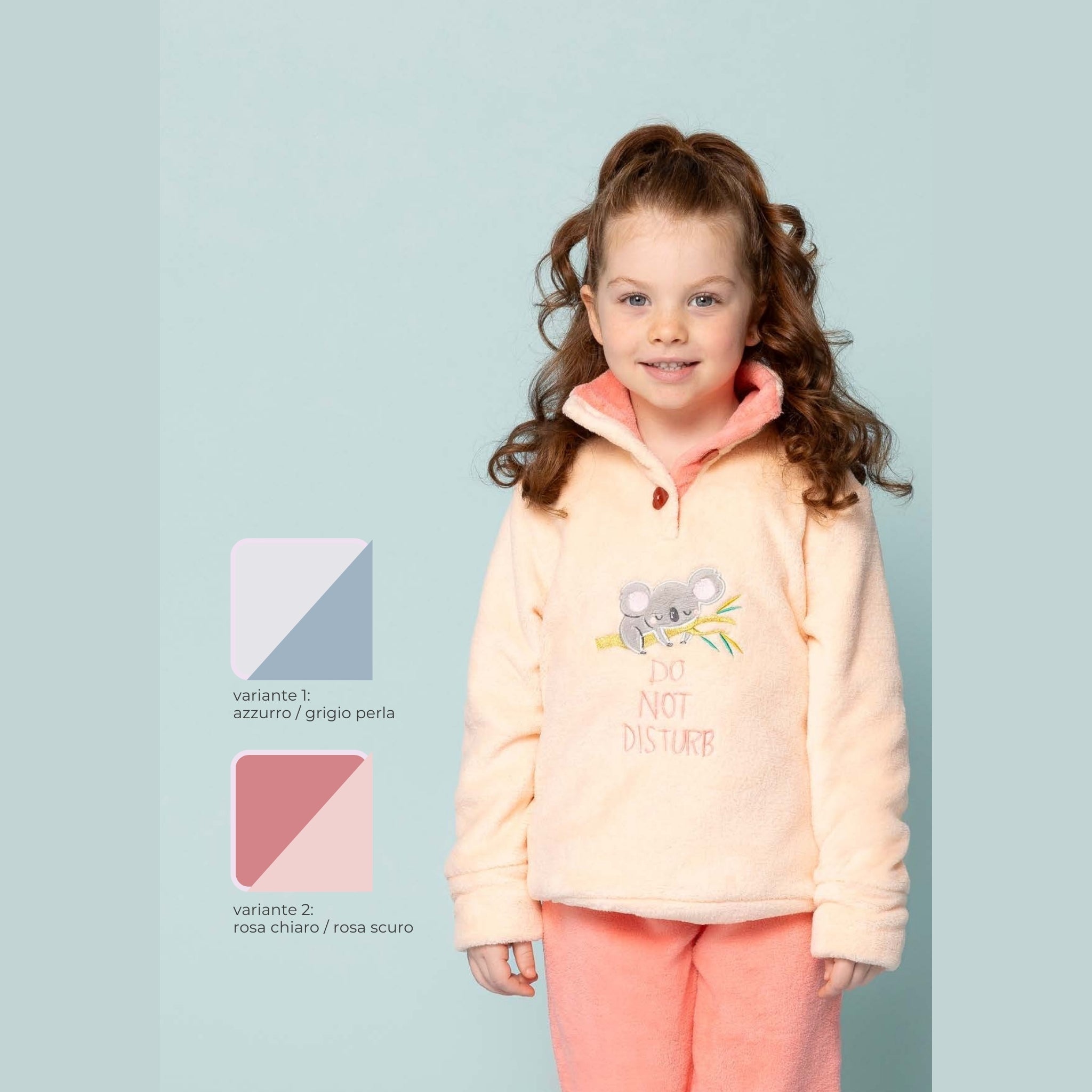 Irge - Pigiama Bimba Lupetto 3 Bottoni In Coral Con Ricamo Art. Ikc435